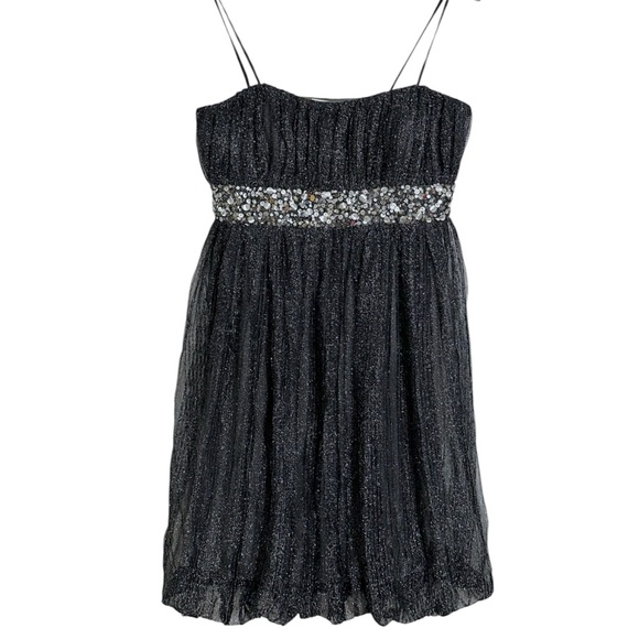 Flip Black Glitter Party Dress Beaded Empire Waist Size 10 Y2K Vintage  Cocktail